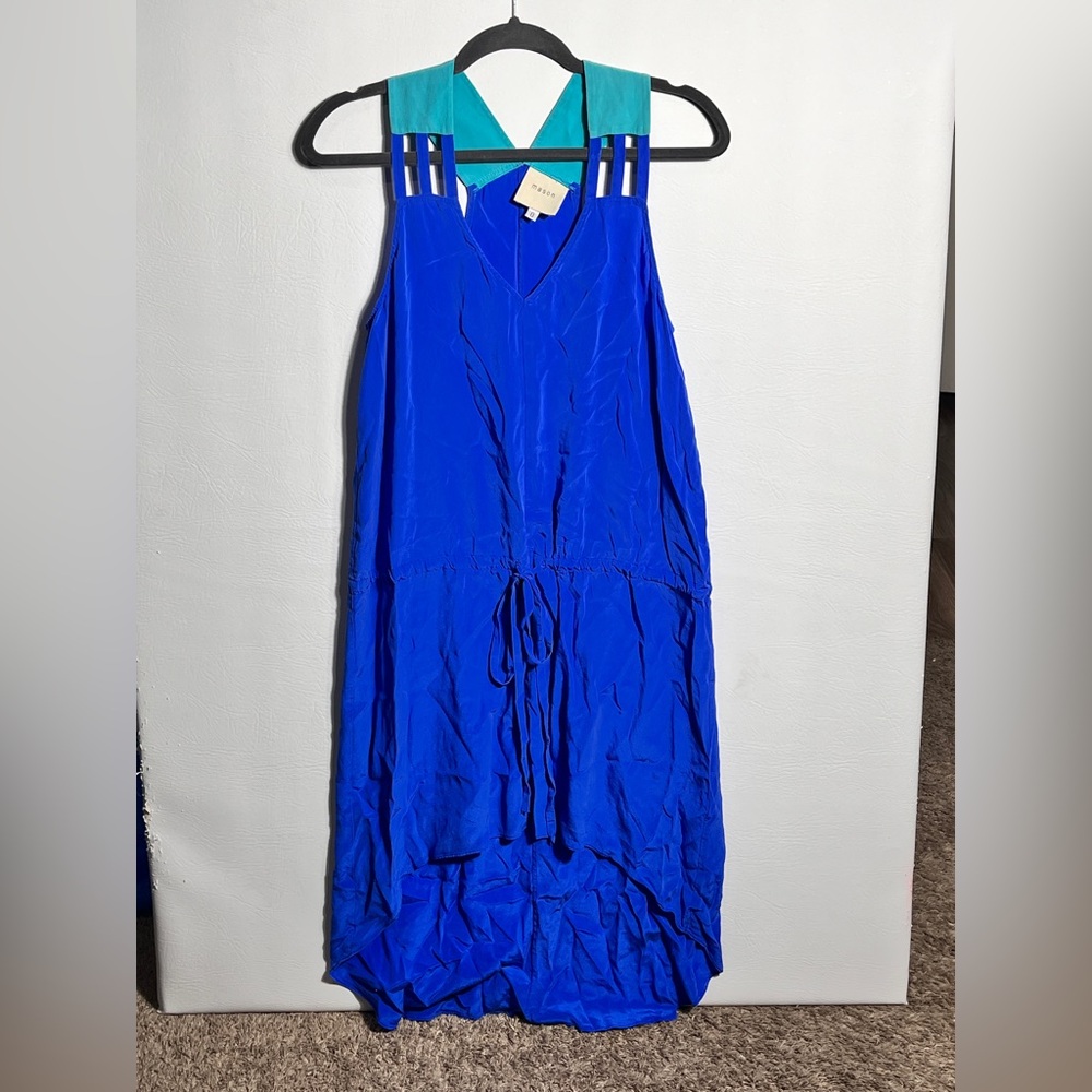 Michelle Mason 100% Silk High Low Blue Dress View 2